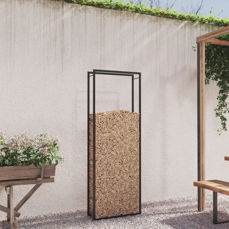 suport pentru lemne de foc, negru mat, 80x28x222 cm, otel
