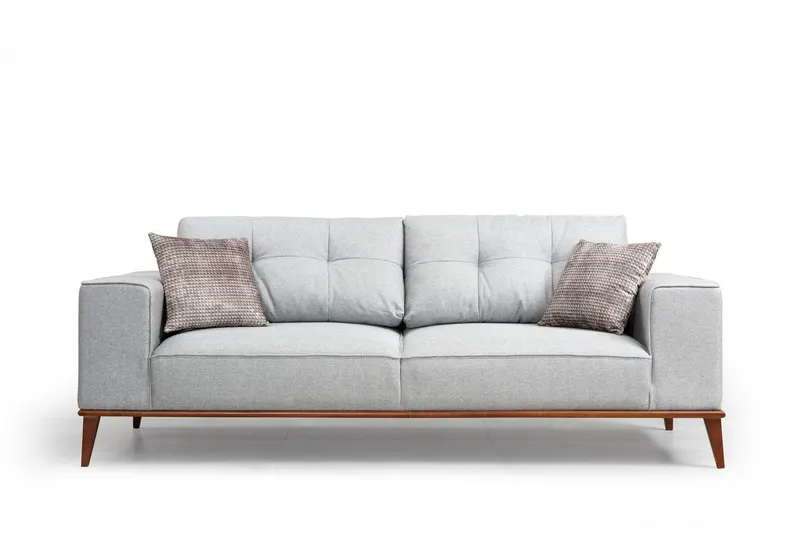 Canapea Fixa cu 3 Locuri Bellisimo, Gri, 223 x 85 x 91 cm - Gri
