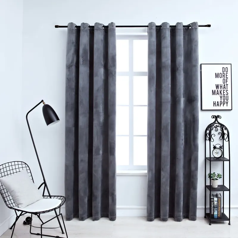 draperii opace cu inele, 2 buc., antracit, 140x175 cm, catifea