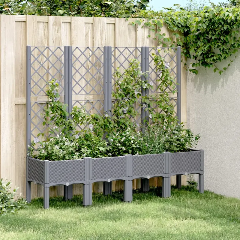 jardiniera de gradina cu spalier, gri, 160x40x142 cm, pp
