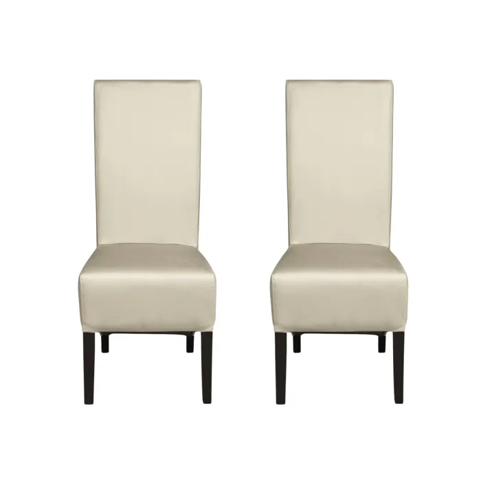 Set 2 scaune living VANESSA, picioare lemn wenge, piele ecologica crem, 47x60x110 cm