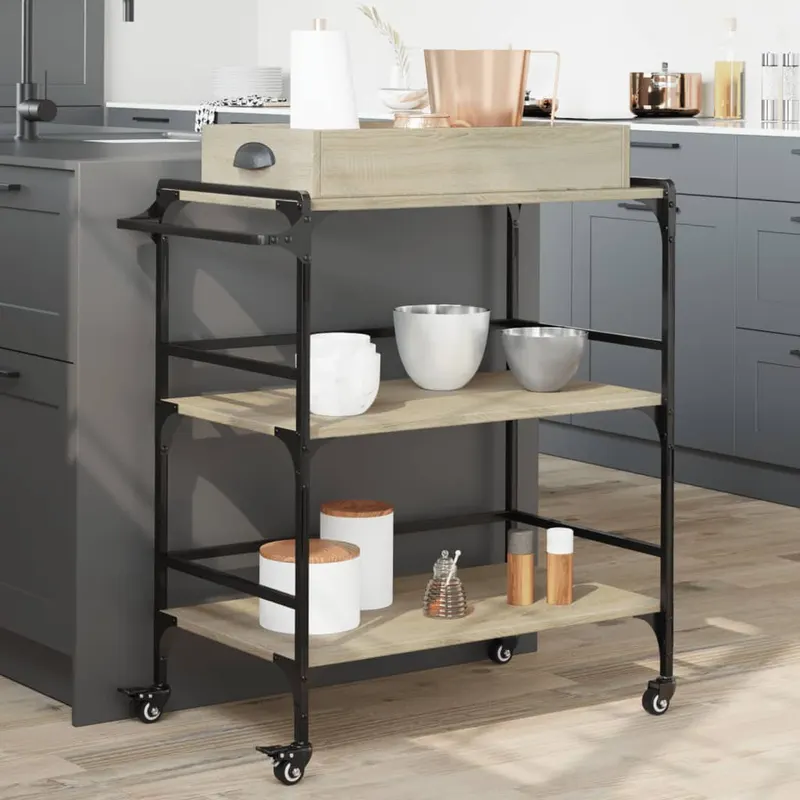 Carucior de bucatarie stejar sonoma81,5x41x92,5cm lemn prelucrat