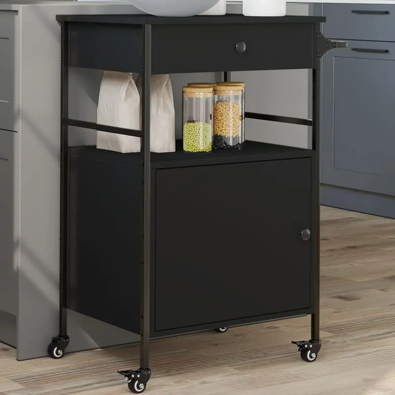 carucior de bucatarie, negru, 56x43x89,5 cm, lemn prelucrat