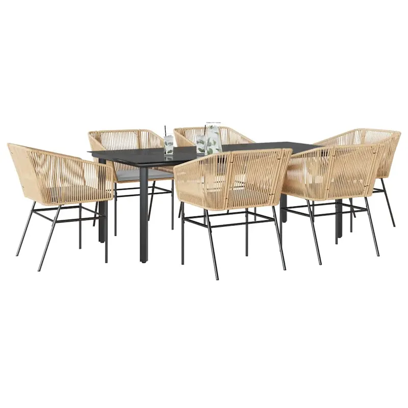set de sufragerie de gradina de 7 piese sticla poliratan maro