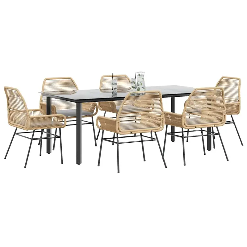 set de sufragerie de gradina de 7 piese sticla poliratan maro