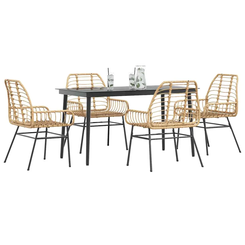 set de sufragerie de gradina 5 piese sticla maro din poli ratan