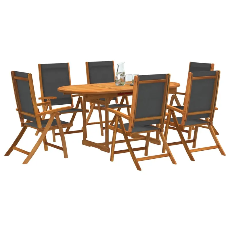 set mobilier de gradina, 7 piese, lemn masiv acacia/textilena