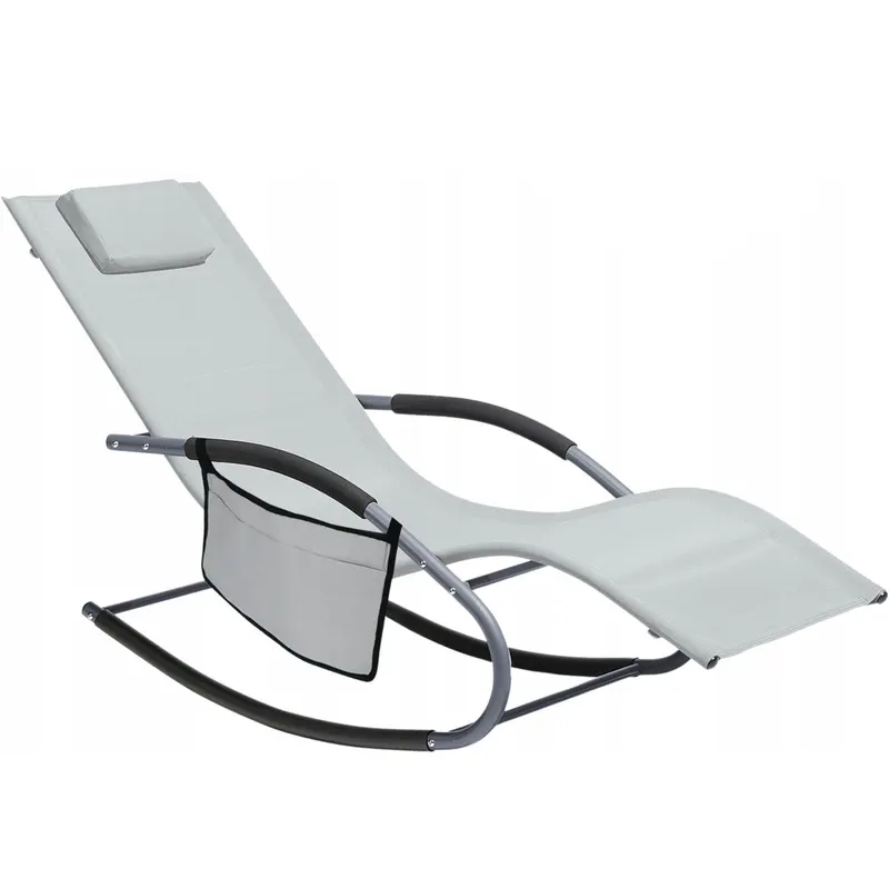 Leagan tip sezlong gradina cadru otel textilene ergonomic, 148x63x87 cm, maxim 120 kg, gri deschis