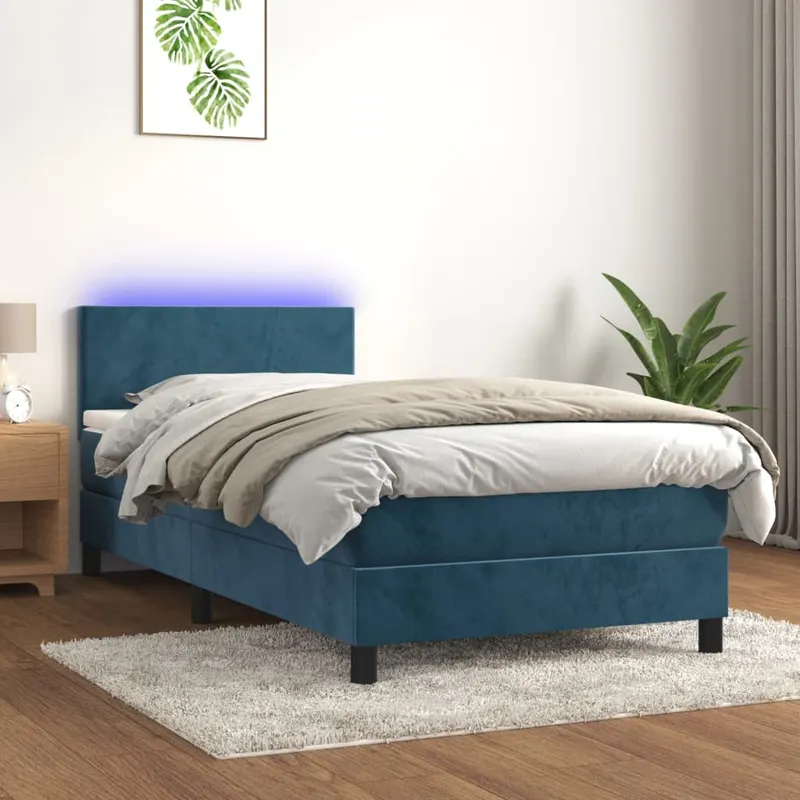 pat continental cu saltea&led albastru inchis 80x200 cm catifea