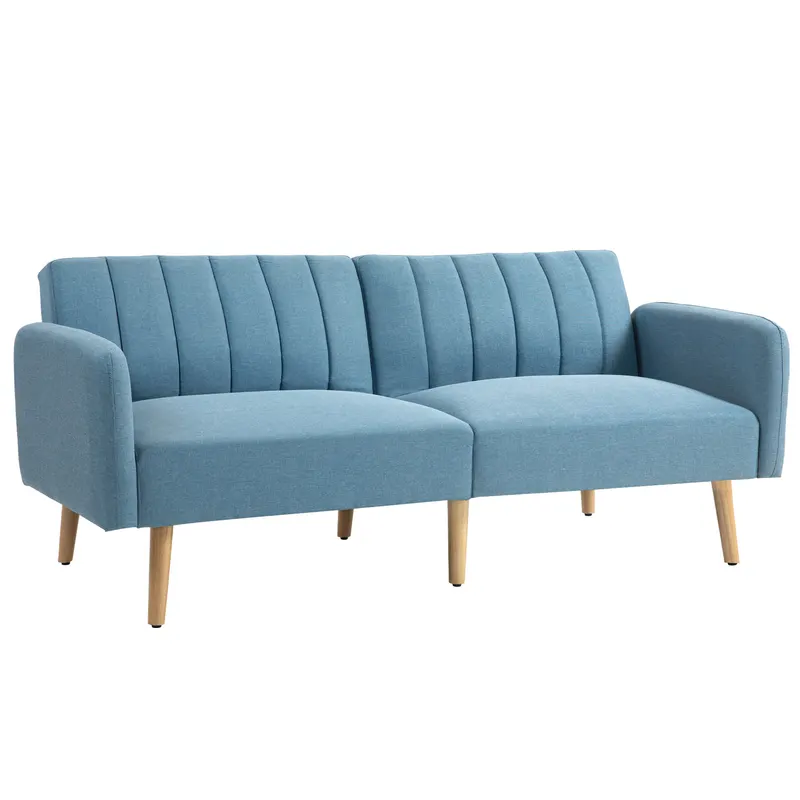 HOMCOM Canapea extensibilă pentru 2 persoane tapițată în material tip in sintetic cu spătar reglabil și brațere detașabile 173x75x73 cm Albastru