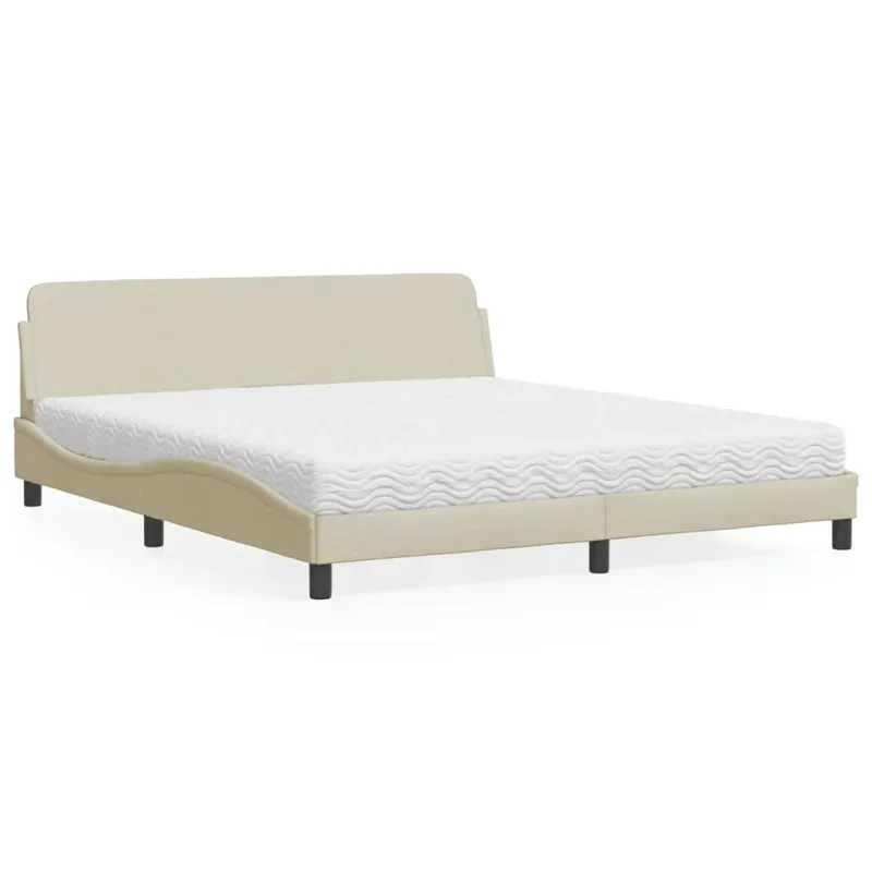 pat cu saltea, crem, 180x200 cm, textil