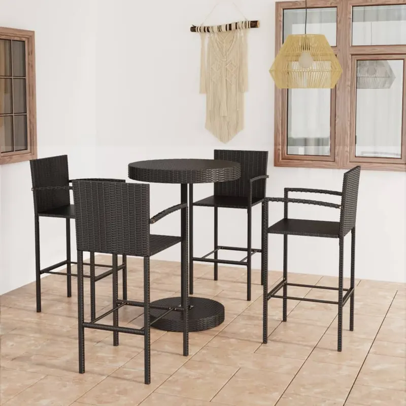 set mobilier bar de gradina, 5 piese, negru, poliratan