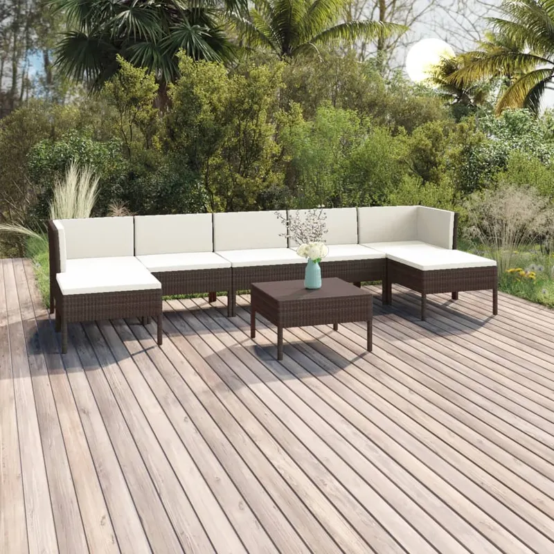 set mobilier de gradina cu perne, 8 piese, maro, poliratan