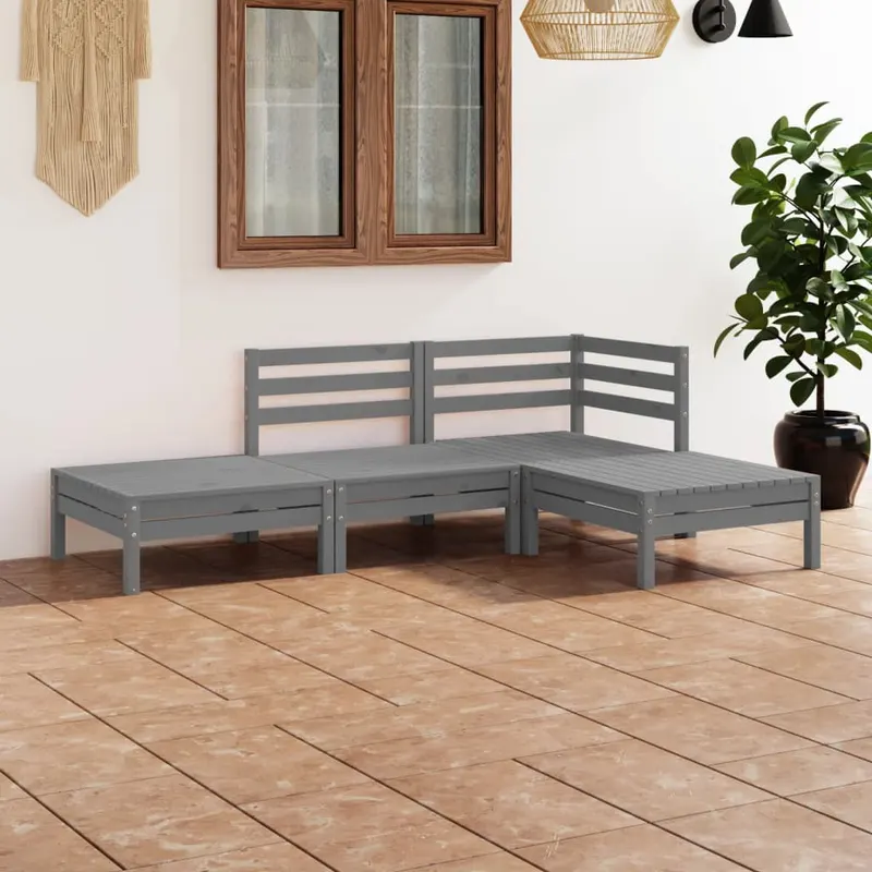 set mobilier de gradina, 4 piese, gri, lemn masiv de pin
