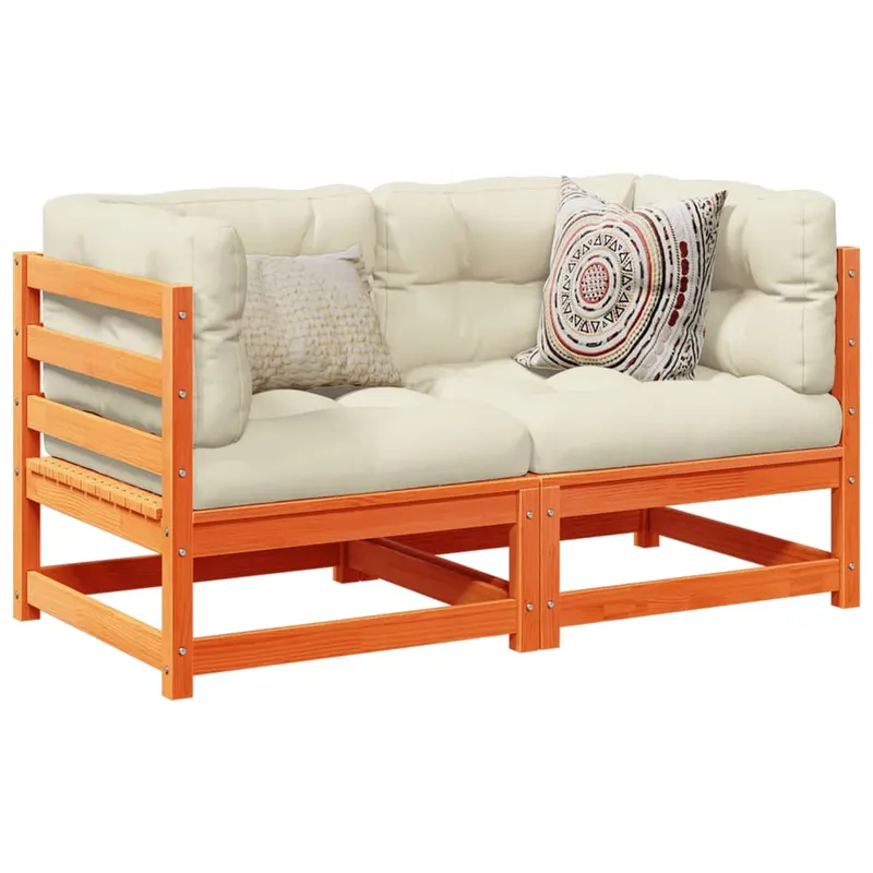 set mobilier gradina cu perne, 2 buc., maro ceruit, lemn de pin