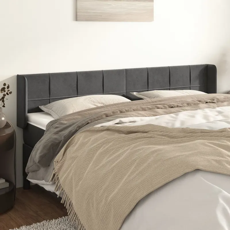 tablie de pat cu aripioare gri inchis 163x16x78/88 cm catifea