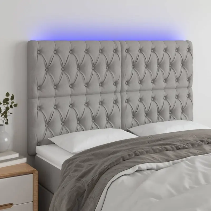 tablie de pat cu led, gri deschis, 144x7x118/128 cm, textil