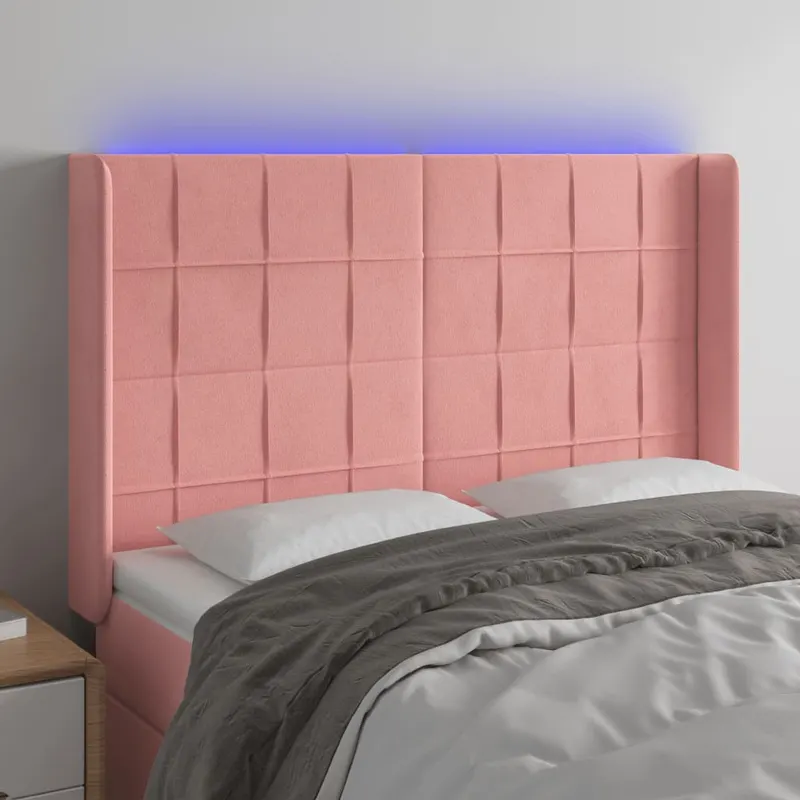 tablie de pat cu led, roz, 147x16x118/128 cm, catifea