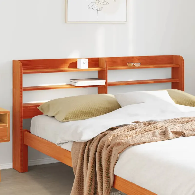 tablie de pat cu rafturi, maro ceruit, 150 cm, lemn masiv pin