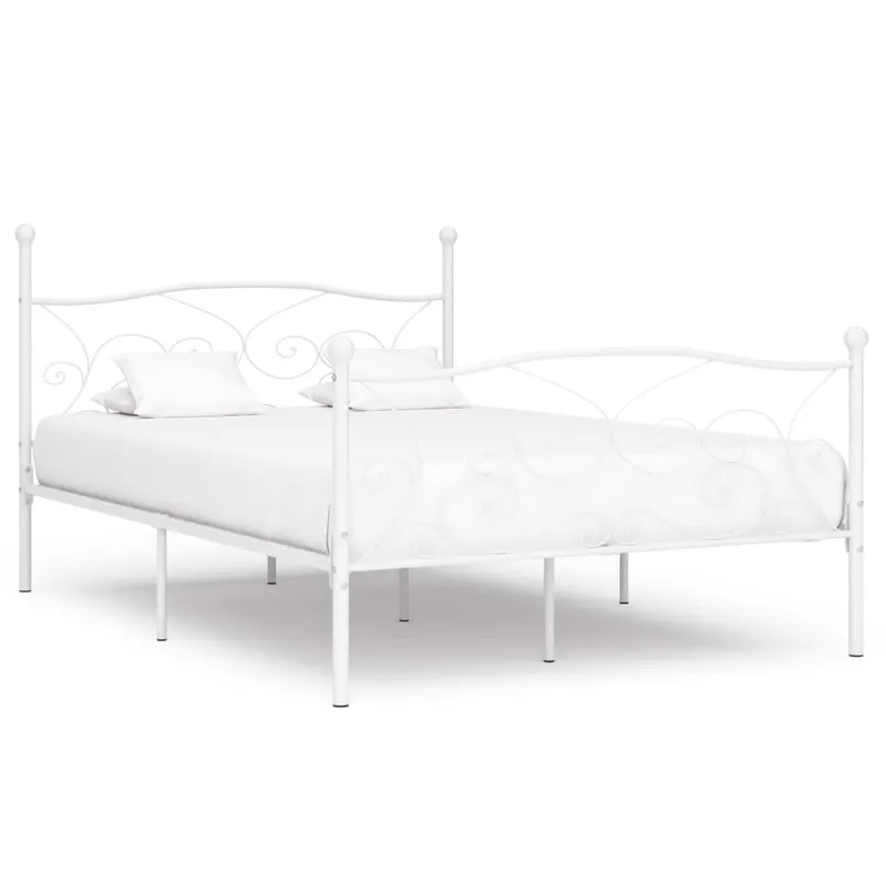 cadru de pat cu baza din sipci, alb, 140 x 200 cm, metal