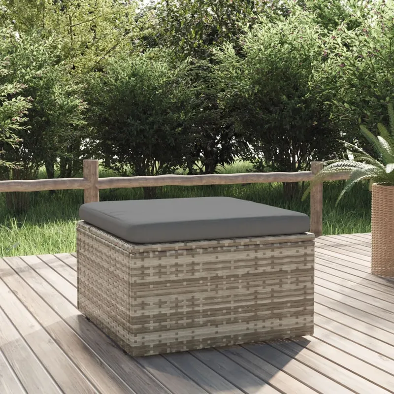 taburet de gradina cu perna, gri, 55x55x30 cm, poliratan
