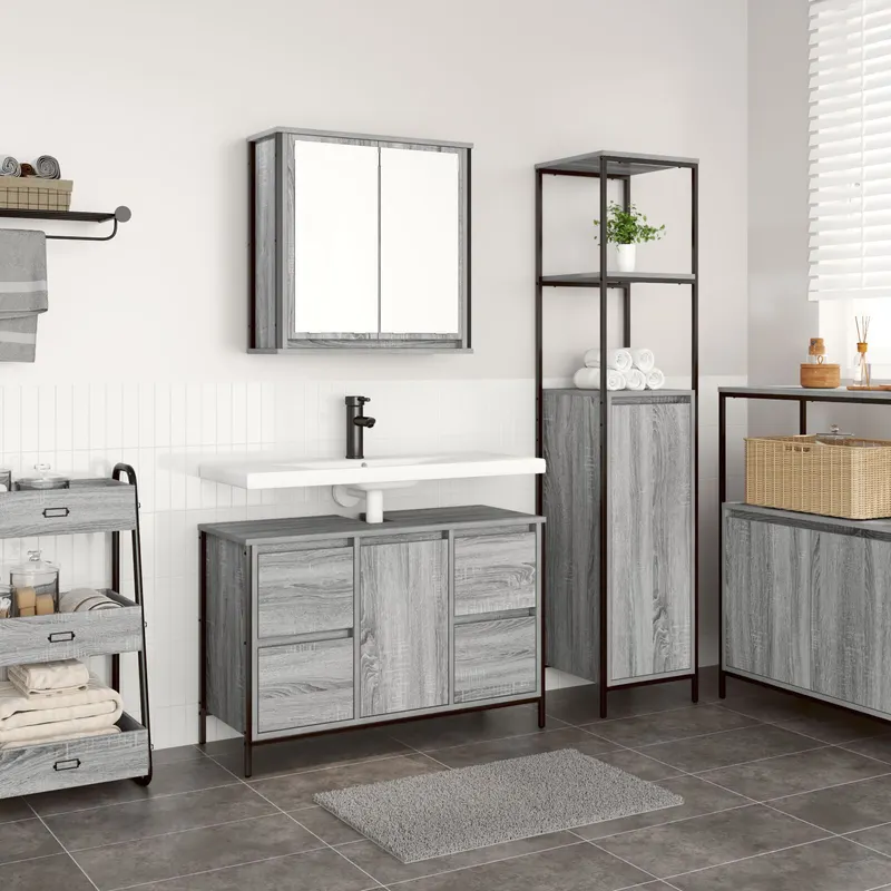 Set de mobilier pentru baie 2 piese gri sonoma din lemn prelucrat