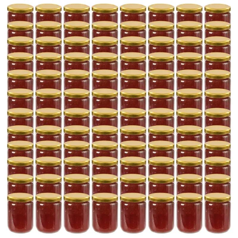 Borcane din sticla pentru gem, capace aurii, 96 buc., 230 ml