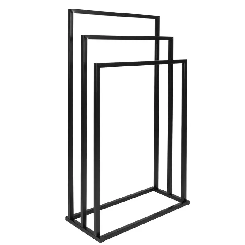 Suport metalic baie prosoape 3 standuri montaj perete, 84 cm inaltime, design modern, negru