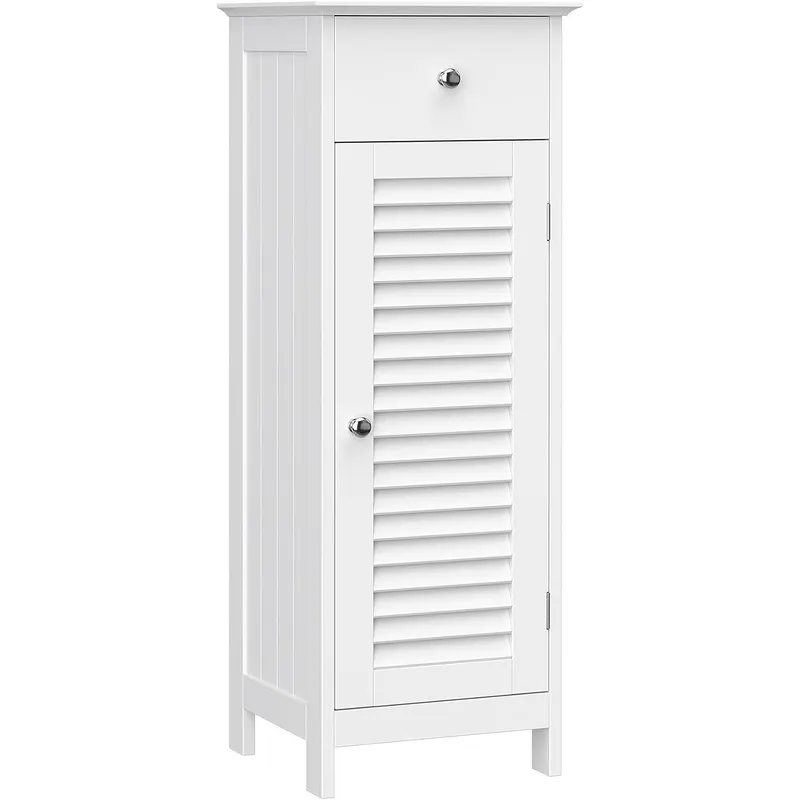 Dulap depozitare podea baie lemn sertar usa lamele mdf, 32x30x87 cm, stil scandinav, alb