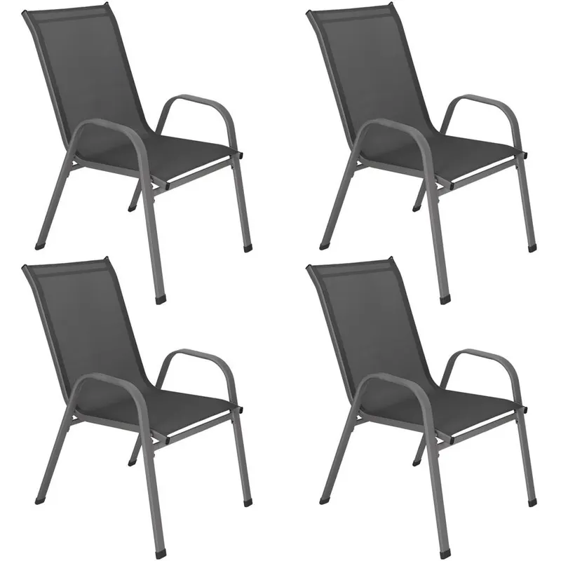 Set 4 scaune gradina cu brate, cadru otel si sezut textilene, 53x72x92 cm, gri