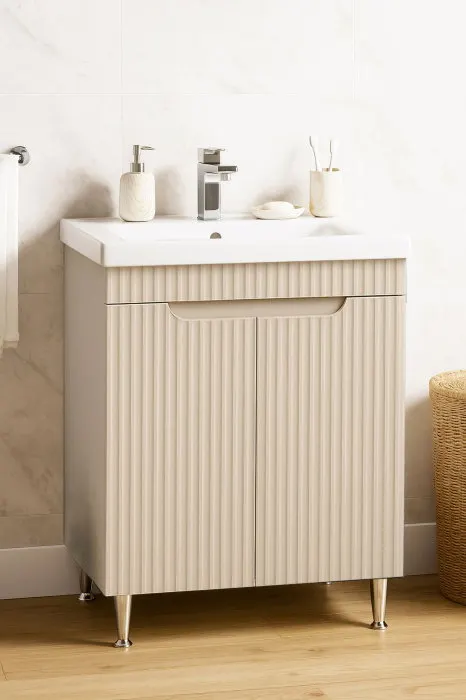 Set Baza front MDF si Lavoar seria 733, montat, 60 cm, crem