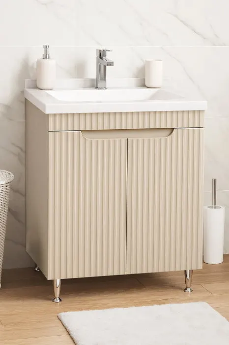 Set Baza front MDF si Lavoar seria 833, montat, 60 cm, crem