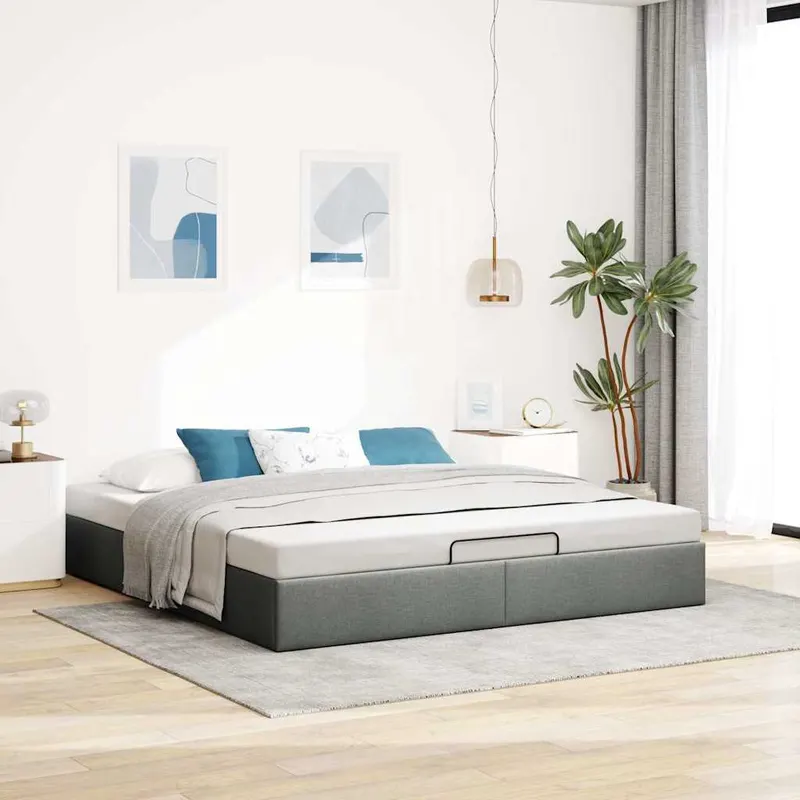 cadru de pat otoman fara saltea tesatura gri inchis 160x200 cm