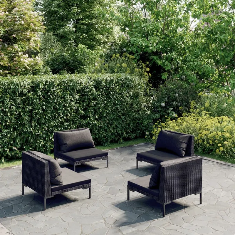 set mobilier de gradina cu perne 4 piese gri inchis poliratan
