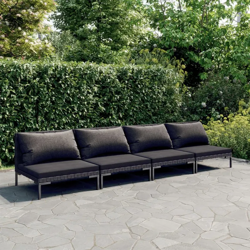 set mobilier de gradina cu perne, 4 piese gri inchis, poliratan