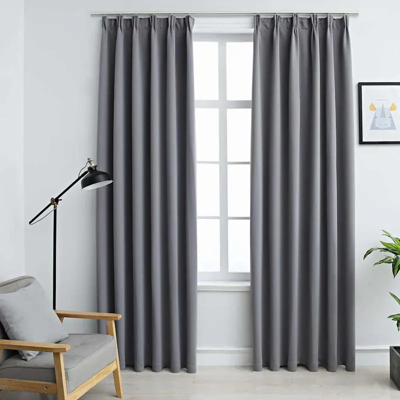 Draperii opace cu carlige, 2 buc., gri, 140 x 245 cm