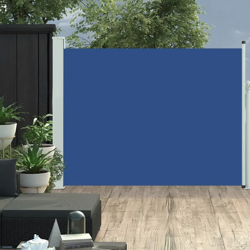 copertina laterala retractabila terasa, albastru, 140x500 cm