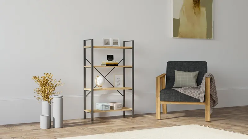 Bibliotecă Mina, Diverse culori, 60x24x100 cm - Sapphire - Negru