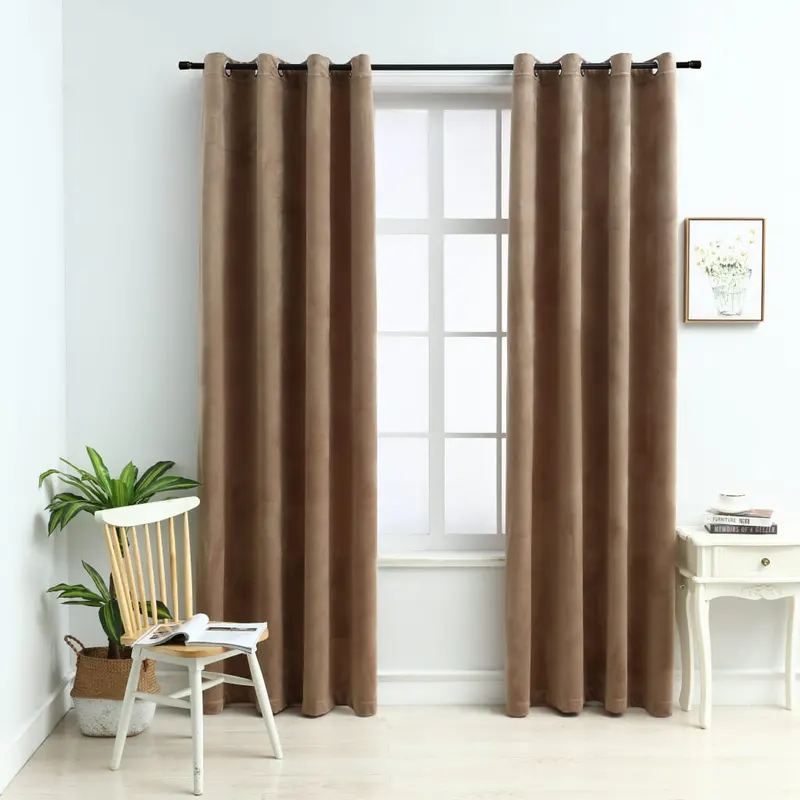 draperii opace cu inele, 2 buc., bej,140 x 245 cm, catifea