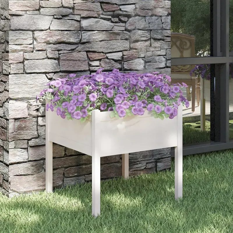 jardiniera de gradina, alb, 70x70x70 cm, lemn masiv de pin