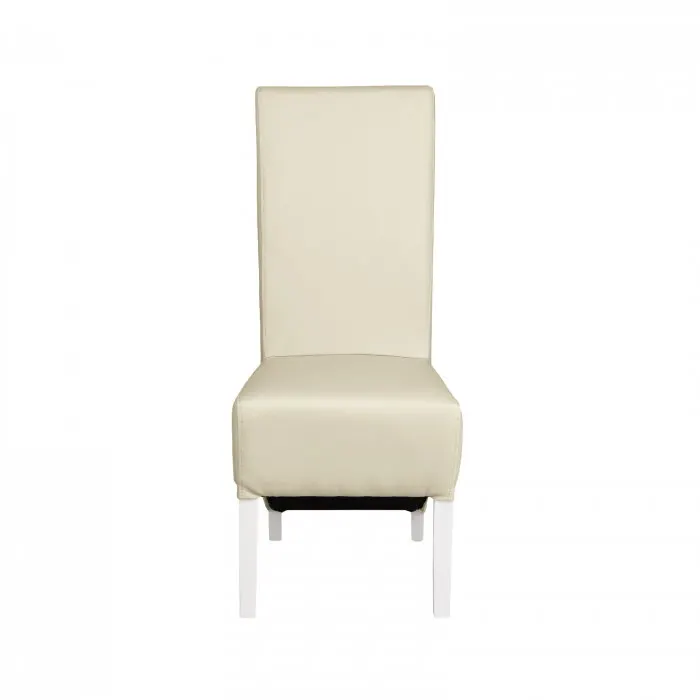 Scaun living VANESSA, picioare lemn alb, piele ecologica crem, 47x60x110 cm