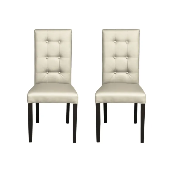 Set 2 scaune living TEO LUX, picioare lemn wenge, piele ecologica crem, 46x60x98 cm