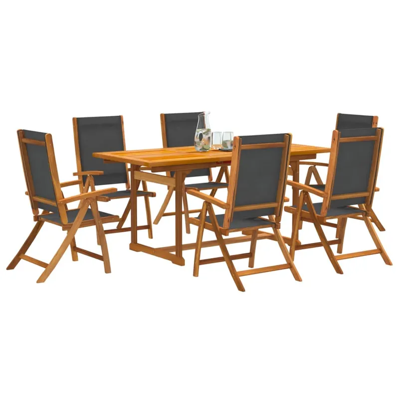 set mobilier de gradina, 7 piese, lemn masiv acacia/textilena