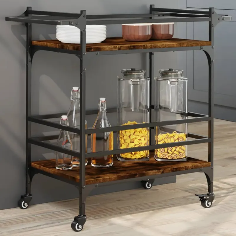 Carucior de bucatarie stejar fumuriu 82x40x78,5cm lemn prelucrat