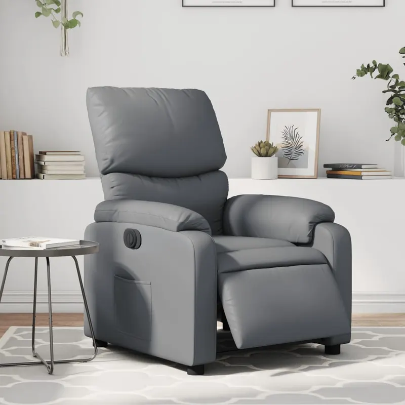 fotoliu rabatabil electric, gri, piele ecologica