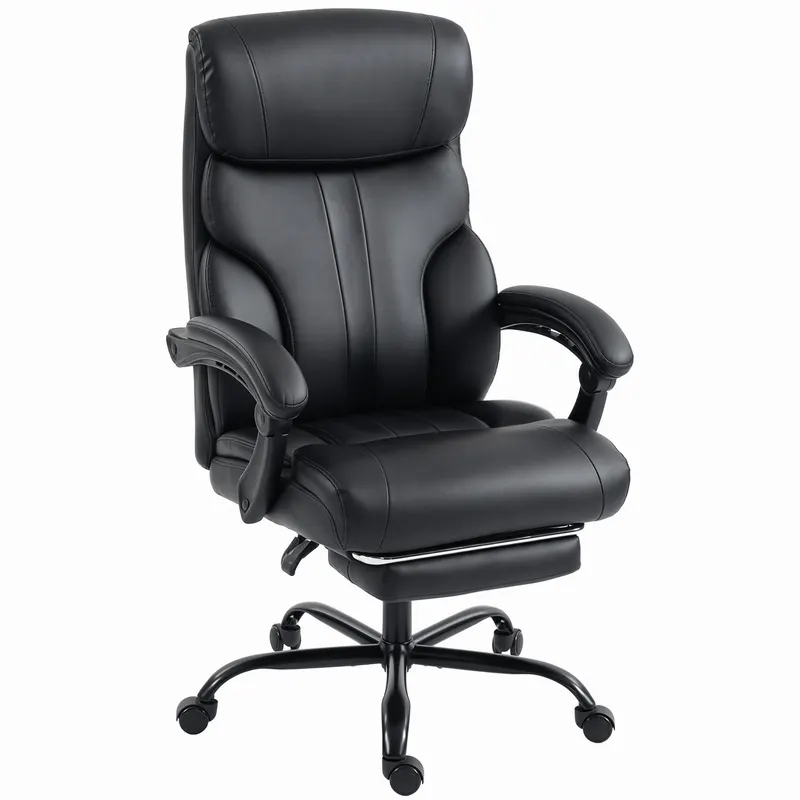 HOMCOM Scaun de birou ergonomic rotativ, rabatabil 165°, din piele ecologică PU, cu suport pentru picioare și înălțime reglabilă, negru