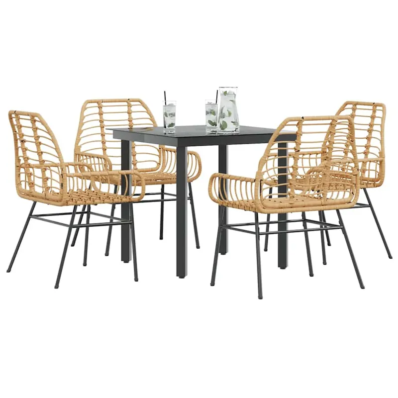 set de sufragerie de gradina 5 piese sticla maro din poli ratan