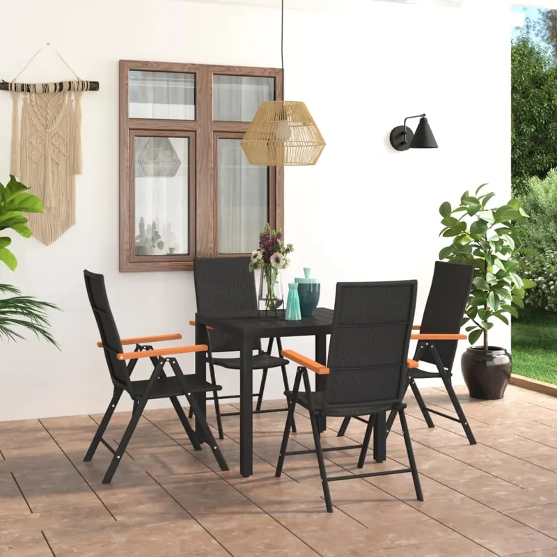 set mobilier de gradina, 5 piese, negru si maro