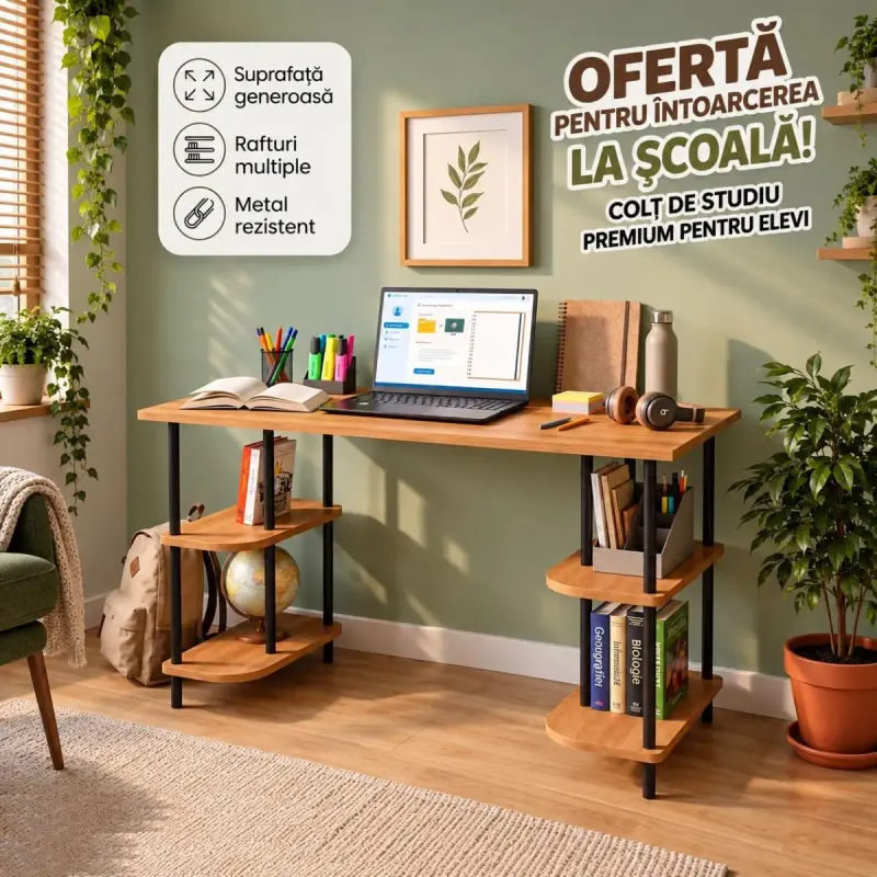 Birou cu rafturi metal Corbi , 120x72x60 cm