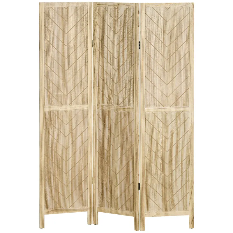 HOMCOM Separator de Cameră cu 3 Panouri, Ecran de Confidențialitate Pliabil Portabil pentru Interior din Lemn Masiv, Despărțitor de Perete, 120x170x1.6 cm, Natural